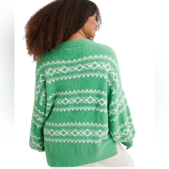 Aerie Flurry Oversized Crew Neck Green White Sweater Size SP - Picture 3 of 17